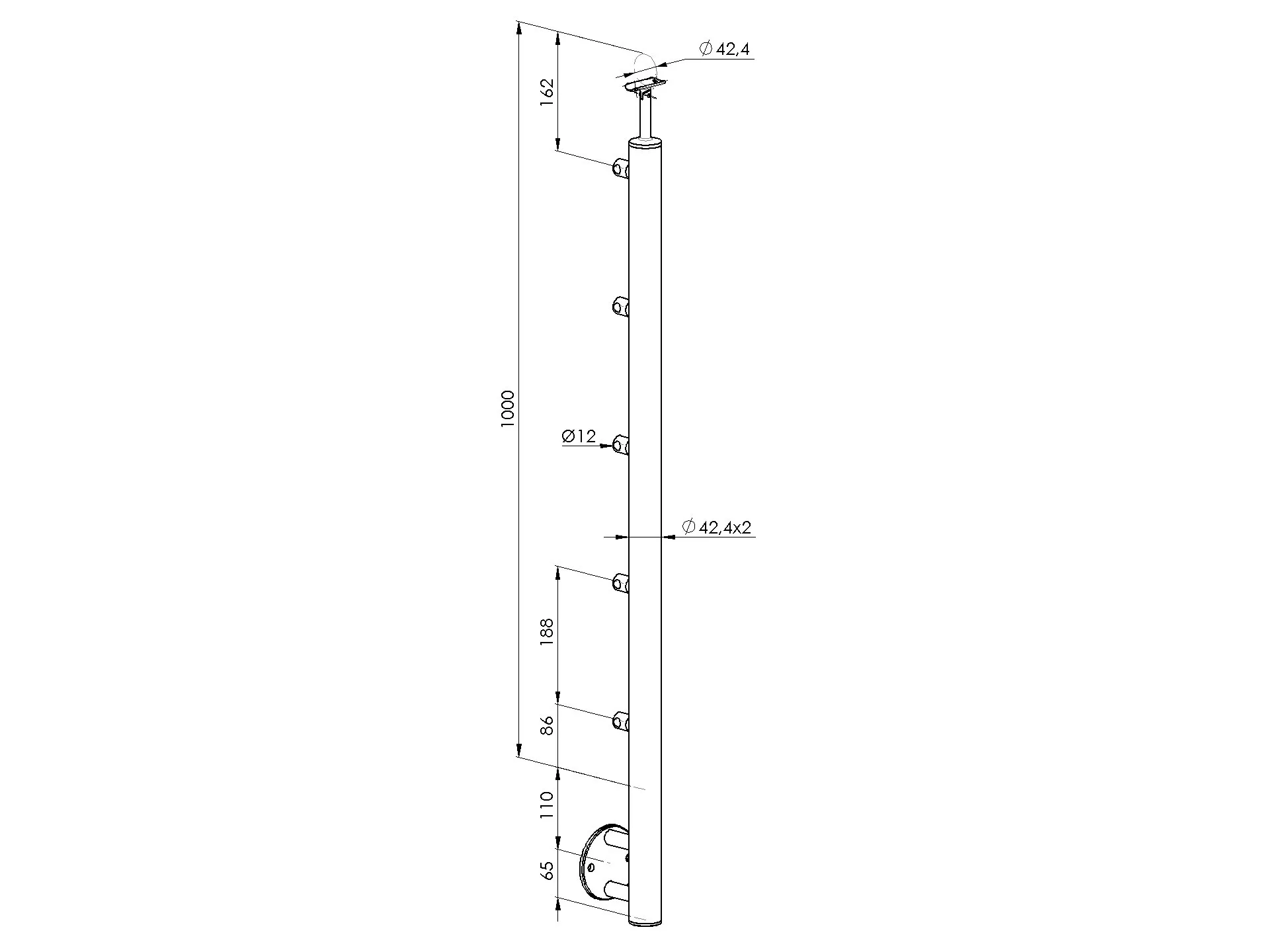 Poteaux ∅42.4mm inox 304 pose latérale 5 barres ∅12mm – noir 9005 – Image 2
